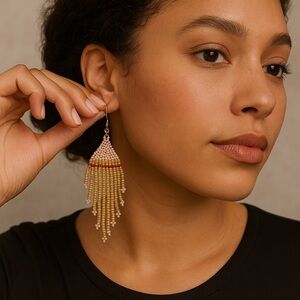 Chic Beaded Tassel Earrings in Cream and Red